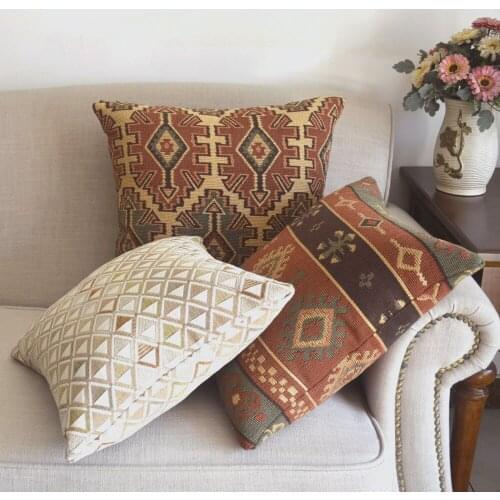 National Style Pillow Case Indian Tribe Jacquard Geometric Body Back Cushion Color Cover Pillowcase Home Bedside Cafe Decorative