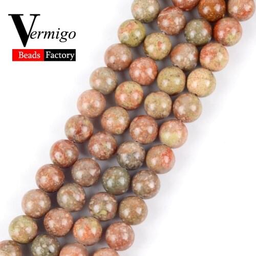 Natural Round Loose Beads Unakite Stone Spacer Beads For Jewelry Making Diy Bracelet Necklace Perles Beads 4 6 8 10 12mm 15