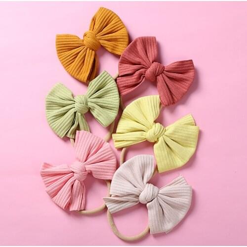 24pc/lot 2021 New Baby Ribbed Bow Nylon Headband,Baby Girls Solid Hair Bow Headband Newborn Turban Elastic Hairbands Kid Hairpin