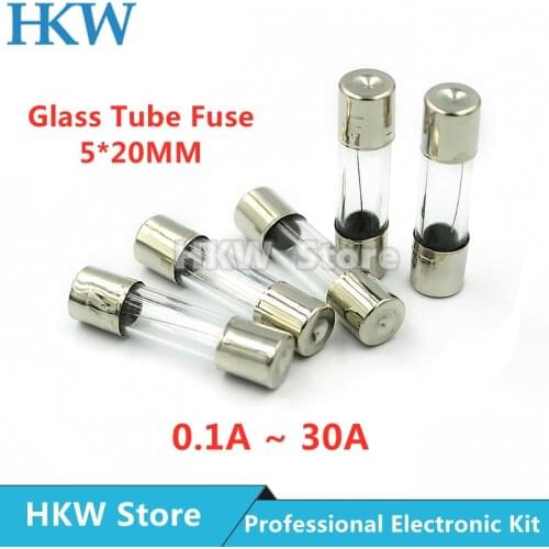 10/20pcs Glass Tube Fuse 5*20MM 0.1A 0.2A 0.5A 1A 2A 3A 4A 5A 6.3A 8A 10A 12A 15A 20A 30A F2AL250V Fast Quick Blow Fuses Fusible