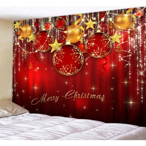 Red hanging ball Christmas Tapestry Bedroom Living Room Wall Hanging Tapestry Home Decor Xmas Mat for Christmas New Year