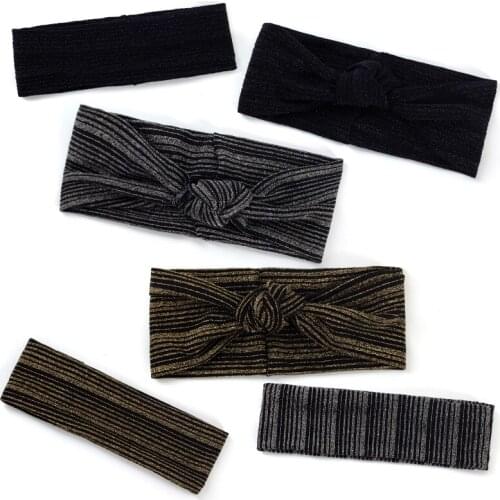 Handmade Gold Silver Stripes Women Headband Vintage Cross Knot Elastic Hair Bands Soft Hairband Girls Hair Accessories