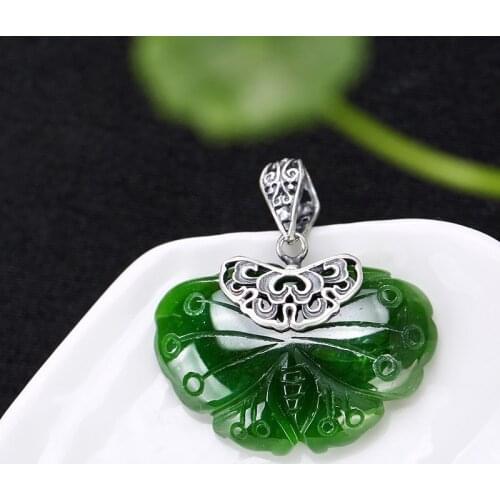 Silver S925 Pure Silver Antique Inlaid And Tian Biyu Butterfly Pendant Female High-end Joker Clavicle Pendant Wholesale