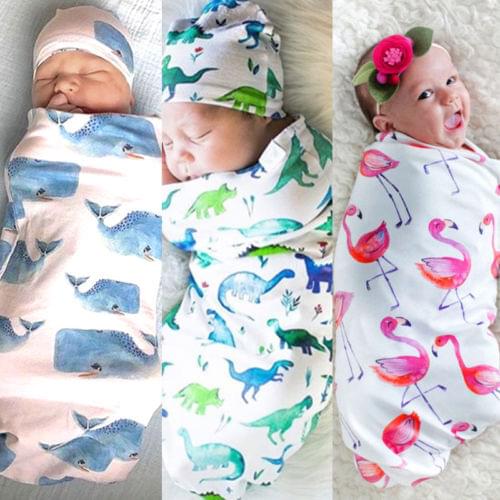 Citgeett Cute Newborn Baby Girls Boys Cotton Flamingo Dinosaur Floral Swaddle Blanket Sleeping Bag Hat Muslin wrap