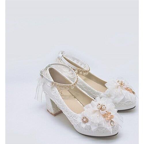 Fashion Tea Party Prom Lolita Cute Buckle Bow Pearl Flower Wedding High Heels Cosplay Loli Shoe Gothic Anime Woman Kawaii Shoes