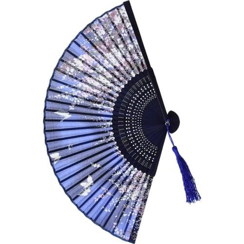 Chinese Style Fan Pattern Folding Dance Wedding Party Lace Silk Folding Hand Held Flower Fan Girl Women Photo Prop Tool 2021 New