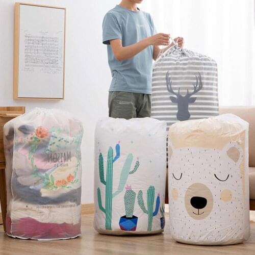 Large Capacity Storage Bags Deer Bear Cactus Print Storage Bag Waterproof Drawstring Quilt Bag Blanket Bedding Storage Pouch