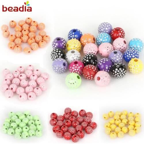 Bright Shiny 100pcs Round 8mm Acrylic Rhinestone Dot Pattern Spacer DIY Beads For Bracelet Necklace Jewelry Making Hole 1.8mm