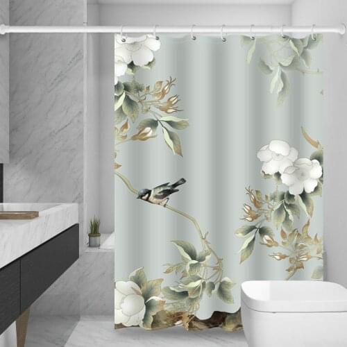 Peony and Pear Flower Shower Curtain Set with 12 Hooks Bathroom Decoration
