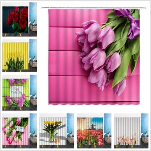 Fresh Flowers Bathroom Shower Curtain Red Rose Yellow Pink Carnation Mothers Day 3D Waterproof Polyester Shower Bath Screen