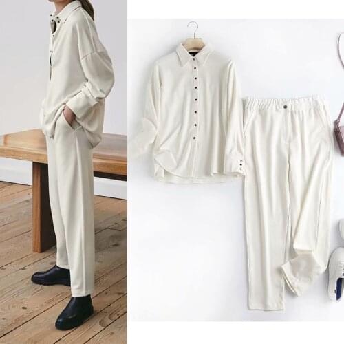 Women Suits Za Fashion 2021 Cotton Loose Oversized Jackets and Women Jogging High Elastic Jogging Trousers Casual Women Sets