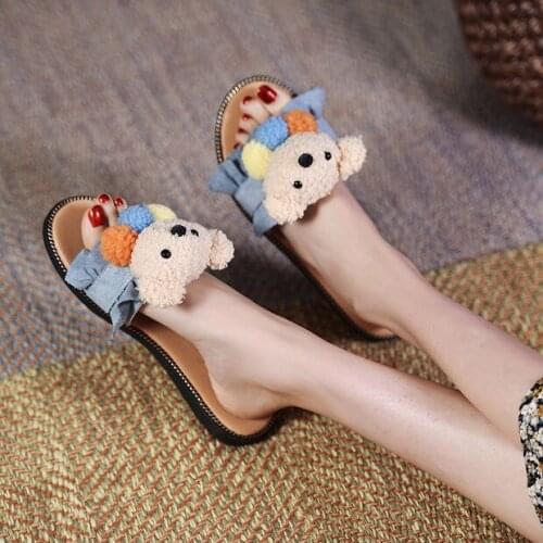 2021 Korean Version Summer Girl Heart Cartoon Cute Word Non-Slip Casual Student Wearing Fashion Bear Slippers female Shoes Women