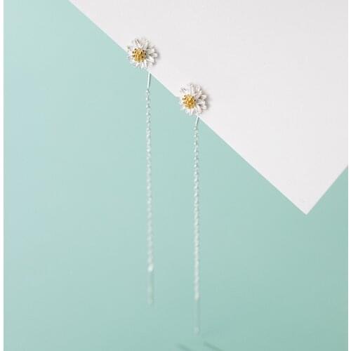 MloveAcc Genuine 100% 925 Sterling Silver Korean Cute Small Daisy Long Dangle Drop Earrings for Women Party Jewelry Gift Wholesa