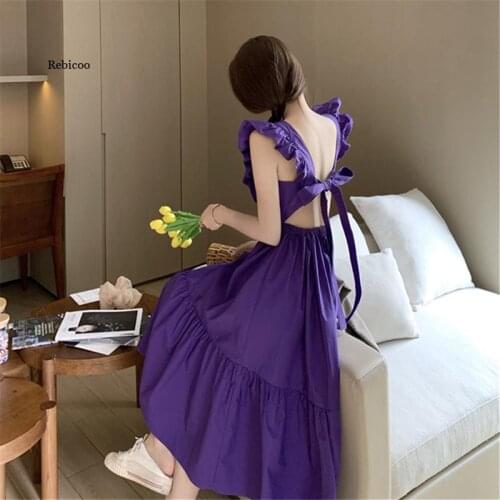 Japanese Mori girl sweet ruffles sleeveless dress hollow out backless dresses sexy new dress with open back