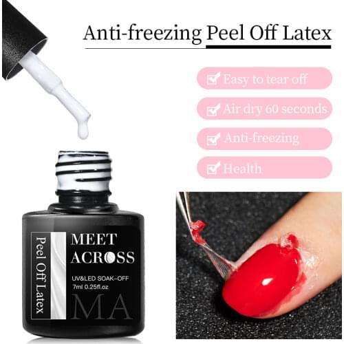 MEET ACROSS Peel Off Nail Art Latex Liquid With Tweezers Cuticle Nail Skin Protector Nail Polish Nail Art Latex