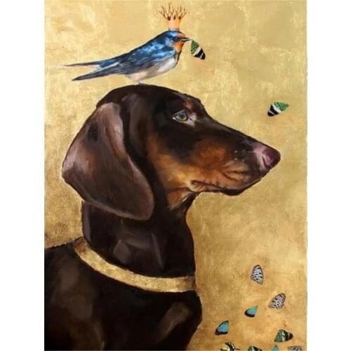 Animal Dachshund Printed Water-Soluble Canvas 11CT Cross Stitch Complete Kit Embroidery DMC Threads Handiwork Craft Counted