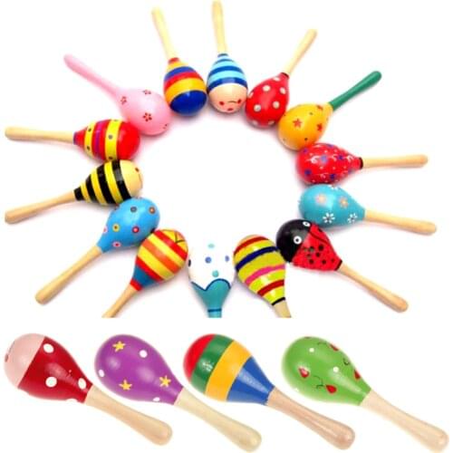1PC Newborn Baby Rattle Musical Instrument Toys Sand Hammer Toy Kids Sound Music Wooden Hammer Handle Wooden Toys for Children