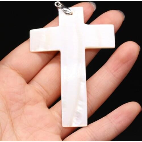1pcs Natural Cross Shape White Shell Pendant Charm for DIY Earring Necklace Jewelry Making Women Gift Size 50x70mm
