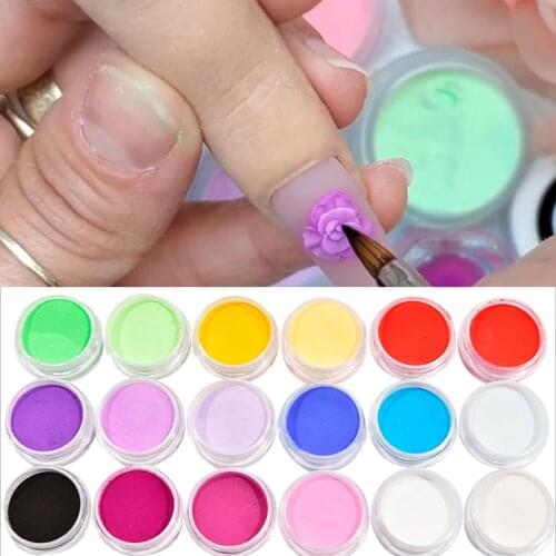 18 Boxes 18 Colors Fine Shiny Acrylic Color Powder for Professional Nail Art and 3D Tips Decoration Manicure Design