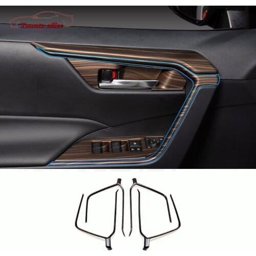 For Toyota RAV4 2019 2020 ABS Wood Grain car Door Interior Decoration strip Cover Trim car styling auto Accessories 4pcs