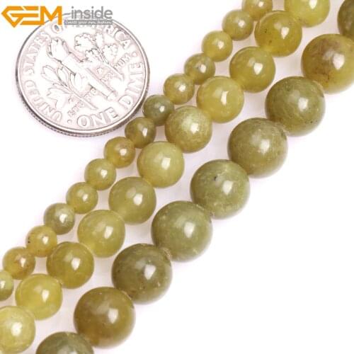 Gem-inside 4-8mm 15'' Natural Round Yellow Olive Jade Beads For Jewelry Making Beads Bracelets For Women Trinket Gift DIY Beads