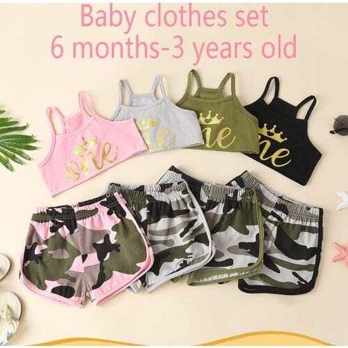 2 Pcs Childrens Clothing Sets Kids Clothes Girls Printed Fashion Vest Suspender Camouflage Shorts Baby Summer Suit Girl Clothes