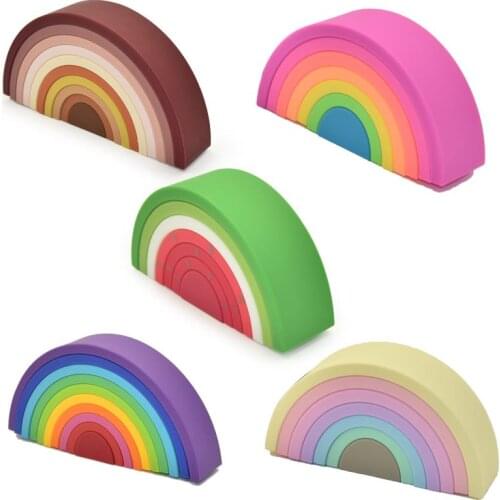 Baby Rainbow Stacking Toys Science Education Blocks BPA Free Intelligence Toy DIY Gift Food Grade Silicone Early Education