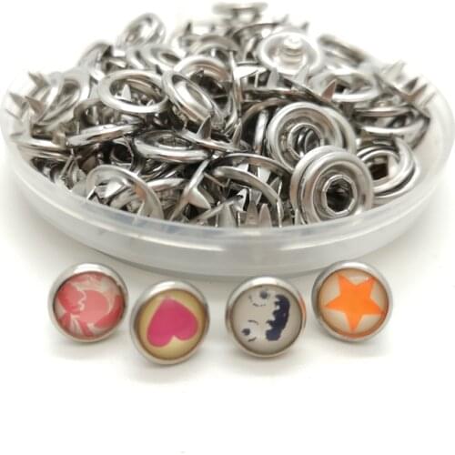 Flower Heart Print Button Studs Fasteners-Press Buckle Snap Prong Metal Silver Baby 100sets Romper