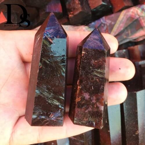 DS 4pcs Natural Astrophyllite Quartz Crystal Wand Point Faceted Prism Carved Reiki Healing Stone Figurine Home Decoration Gift