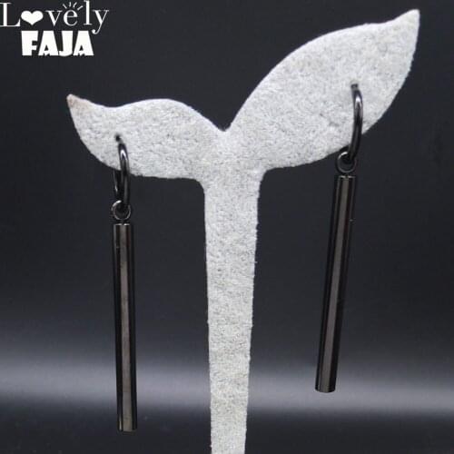 Gothic Stainless Steel Circle Earrings Cylindrical Round Black Color Earrings Women Jewelry aros largos moda mujer E613020