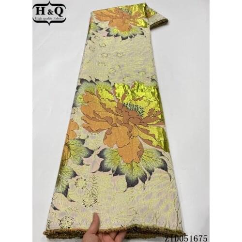 H&Q embroidery with jacquard weave african brocade jacquard lace fabric nigerian tulle lace fabric 5 yards for sewing dress