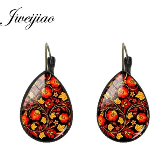 JWEIJIAO New Polish Folk Art Patterns Stud Earrings Boho Floral Tear water-drop Ear Clip Earrings Women jewelry FL53