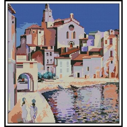 Port of Algiers Scenery Patterns Joy Sunday Cross Stitch Kits 14ct 11ct Embroidery Kits Cotton Thread Printed Canvas Needlework