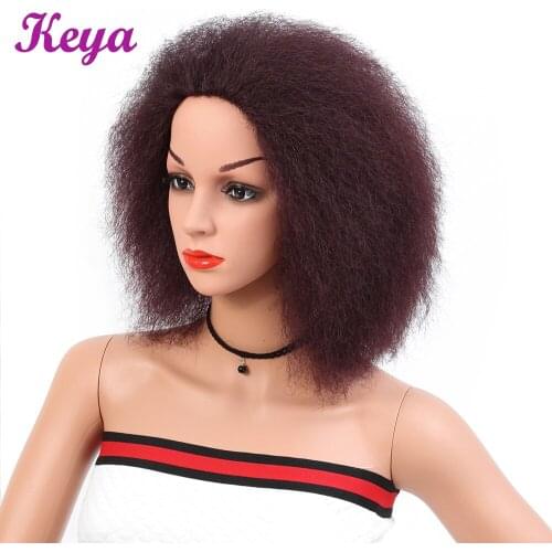 Keya Short Afro Kinky Straight Wig 6 Inch Fluffy Wigs High Temperature Fiber Synthetic Braided Wigs For Black Women