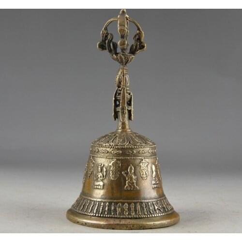 CHINA VINTAGE BRASS HANDWORK HAMMERED EXORCISM STATUE SUPERB BELL DECORATION Garden Decoration 100% real Brass Bronze