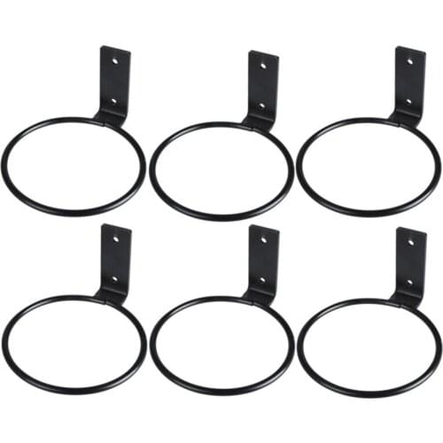 Flower Pot Holder Ring Wall Mounted Metal Planter Hooks Hangers Wall Bracket, 6 Pack, Black