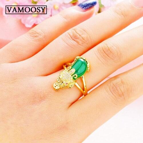 Lucky 24K Gold Rings for women brave troops Shape blessing wedding jewelry 2019 Fine Jewelry Charm gold Round natural stone Ring
