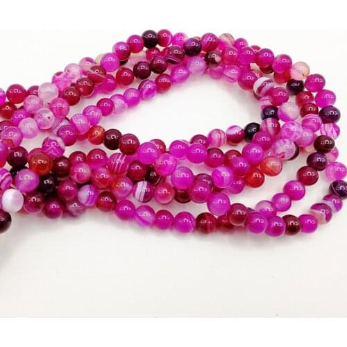 Round Rose Red Stripe Natural Stone Beads and Beads for Jewelry Making DIY Bracelet Necklace Jewelery Beads Strand 15"