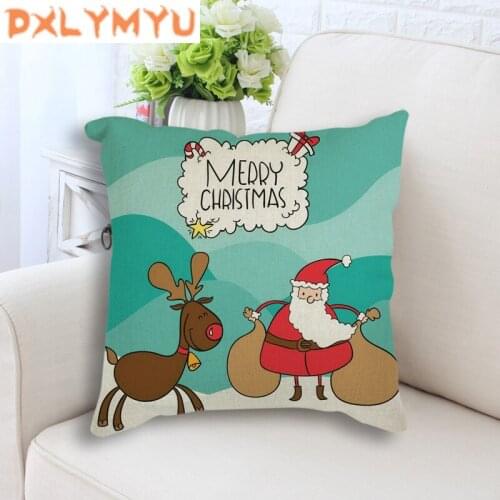 Square Sofa Bed Linen Cotton Pillowcase Cartoon Santa Claus Printed Modern Xmas Throw Pillow Christmas Seat Cushion