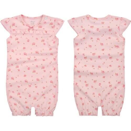 Y454 Girls summer baby Flat angle clothes Pink roses pattern female baby short-sleeved dressing cotton newborn Bodysuits
