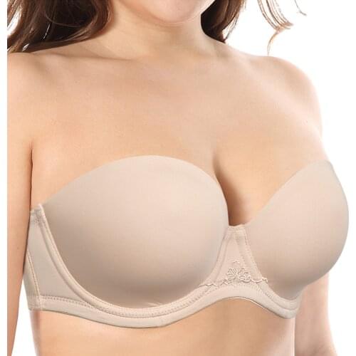 Hot Sales Women Bra Sexy Bralette Plus Size Cup B C D E F G H 32 34 36 38 40 42 44 Strapless Removable Anti-slip Silicone Straps