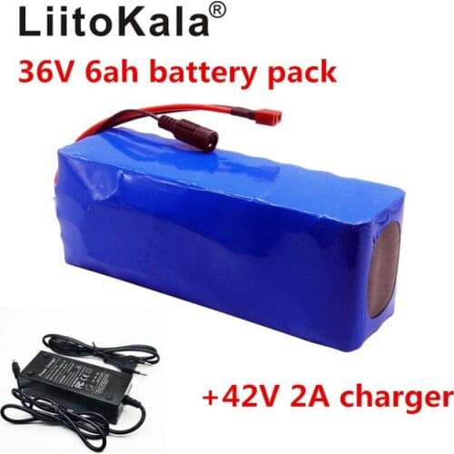 LiitoKala 36V 6ah 500W 18650 lithium battery 36V 8AH Electric bike battery with PVC case for electric bicycle 42V 2A charger