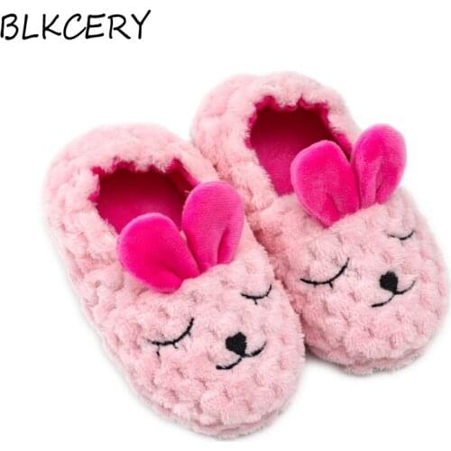 Fashion Brand Toddler Girl Slippers for Baby Loafers Plush Warm Cartoon Pink Bunny Children Home Shoes Little Kid House Footwear