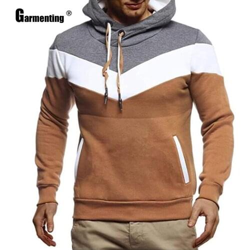 Garmenting Mens Hoodie 2021 Autumn New Patchwork Casual Hooded Pocket Sweatshirts Top Pullovers Winter Fleece Clothes Man 3XL