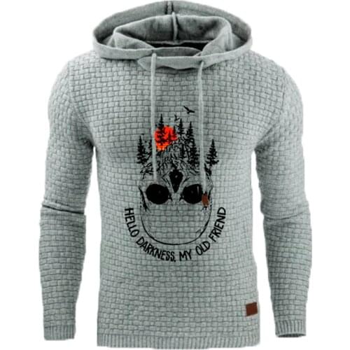 2020 New Europe and America Men Jacquard Sweater Long Sleeve Jacket with Hat Warm Color Hooded Sweatshirt Skull Print