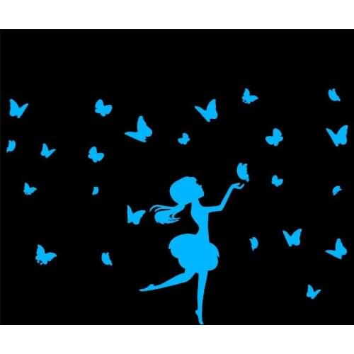Girl and Butterfly Stickers Decoration Glow in the Dark Wall Stickers Kids Rooms Children Bedroom DIY Home Decor Luminous Decal