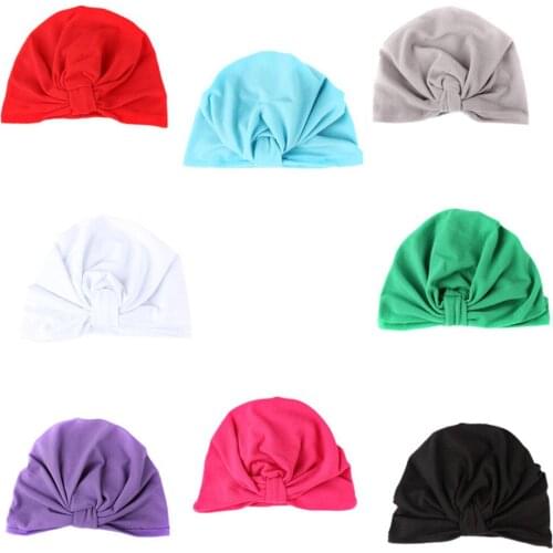 Solid Color Kids Sleep Turban Cap Knotted Bohemian Style Childrens Headscarf