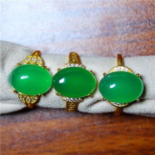 Wholesale Personality Fashion Jewelry Green Chalcedony Special Silver Plated Ring For Women Feature Concise Namour Charm Gift
