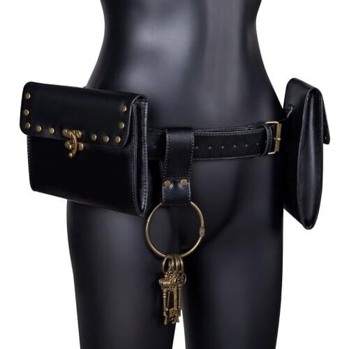 Steampunk Hip Hop Women Waist Packs Halloween Solid Vintage PU Shoulder Bag Functional Belt Belly Key Saddlebag Bags Sports