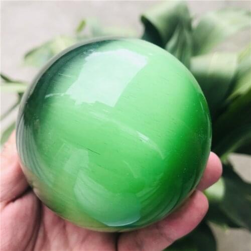 Rare Natural Quartz green Cat Eye Crystal Healing Ball Sphere 70-100mm + Stand 5AAA